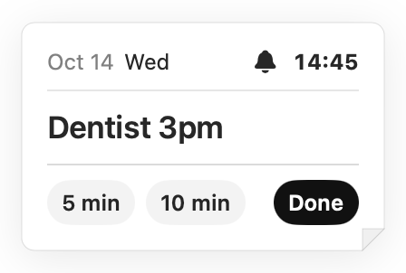A reminder card for Dentist 3pm
