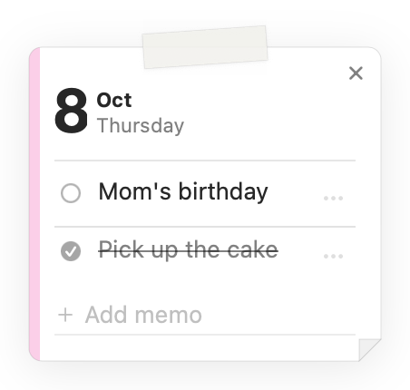 A sticky note with one memo checked off