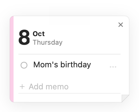 A sticky note for October 8